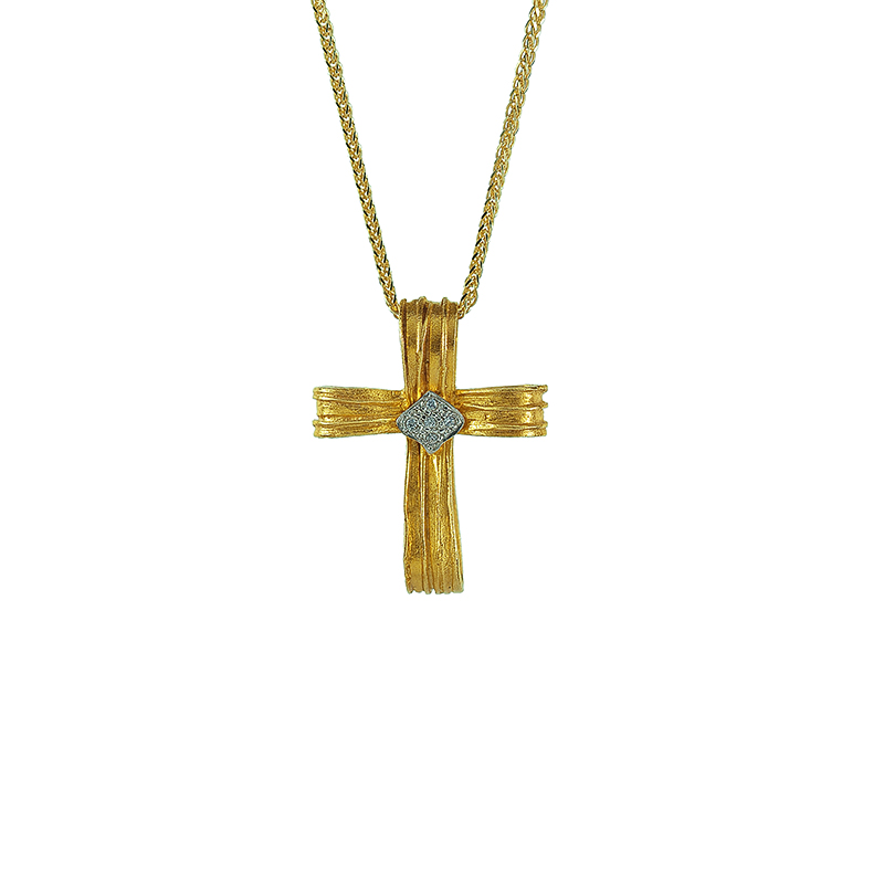 Χρυσός ματ σταυρός Κ14 με ζιργκόν  ΧΣ00011