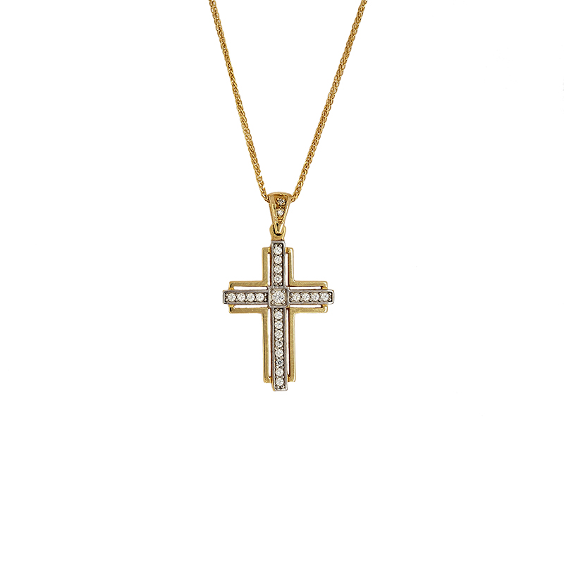 Χρυσός σταυρός Κ14 με ζιργκόν  ΧΣ00012