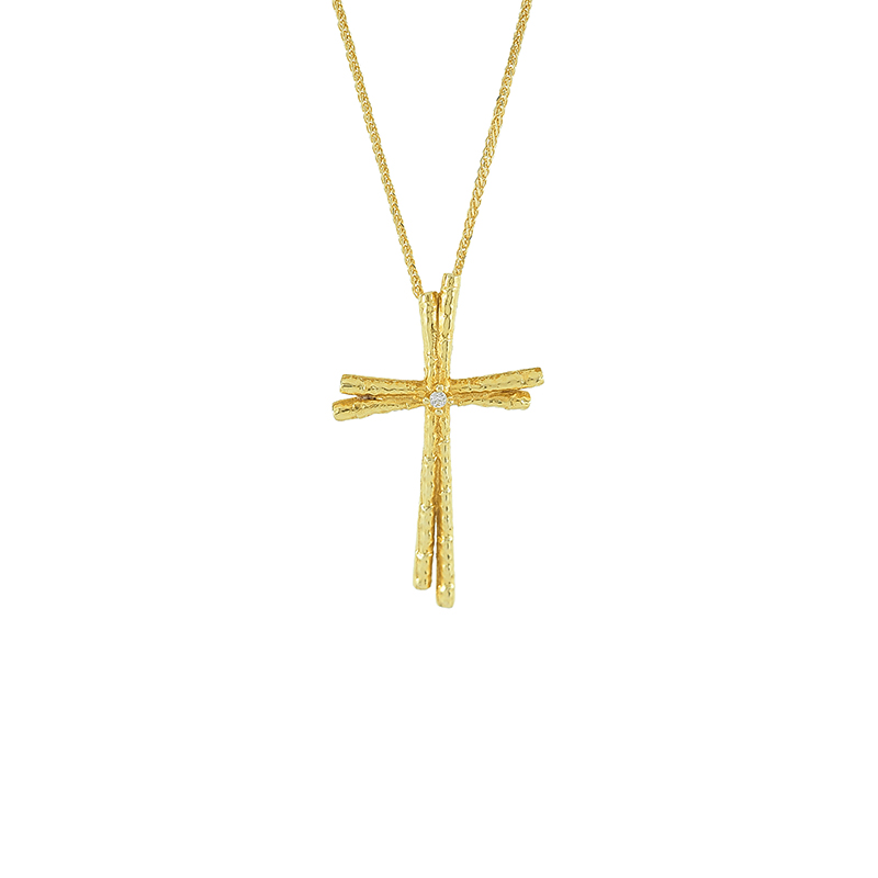 Χρυσός σταυρός Κ14 με ζιργκόν  ΧΣ00014