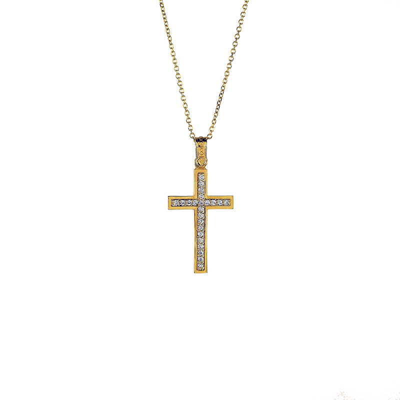 Χρυσός σταυρός Κ14 με ζιργκόν  ΧΣ00026