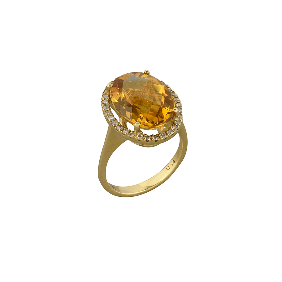 Χρυσό δαχτυλίδι 18Κ με σιτρίν και μπριγιάν XD00027
