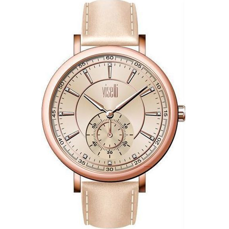 Visetti Confidence Crystals Rose Gold Beige Leather Strap PE-909RL