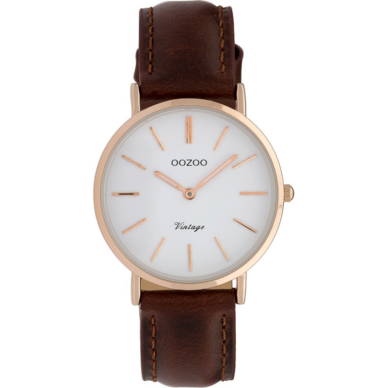 OOZOO Timepieces Vintage Rose Gold Brown Leather Strap C9837