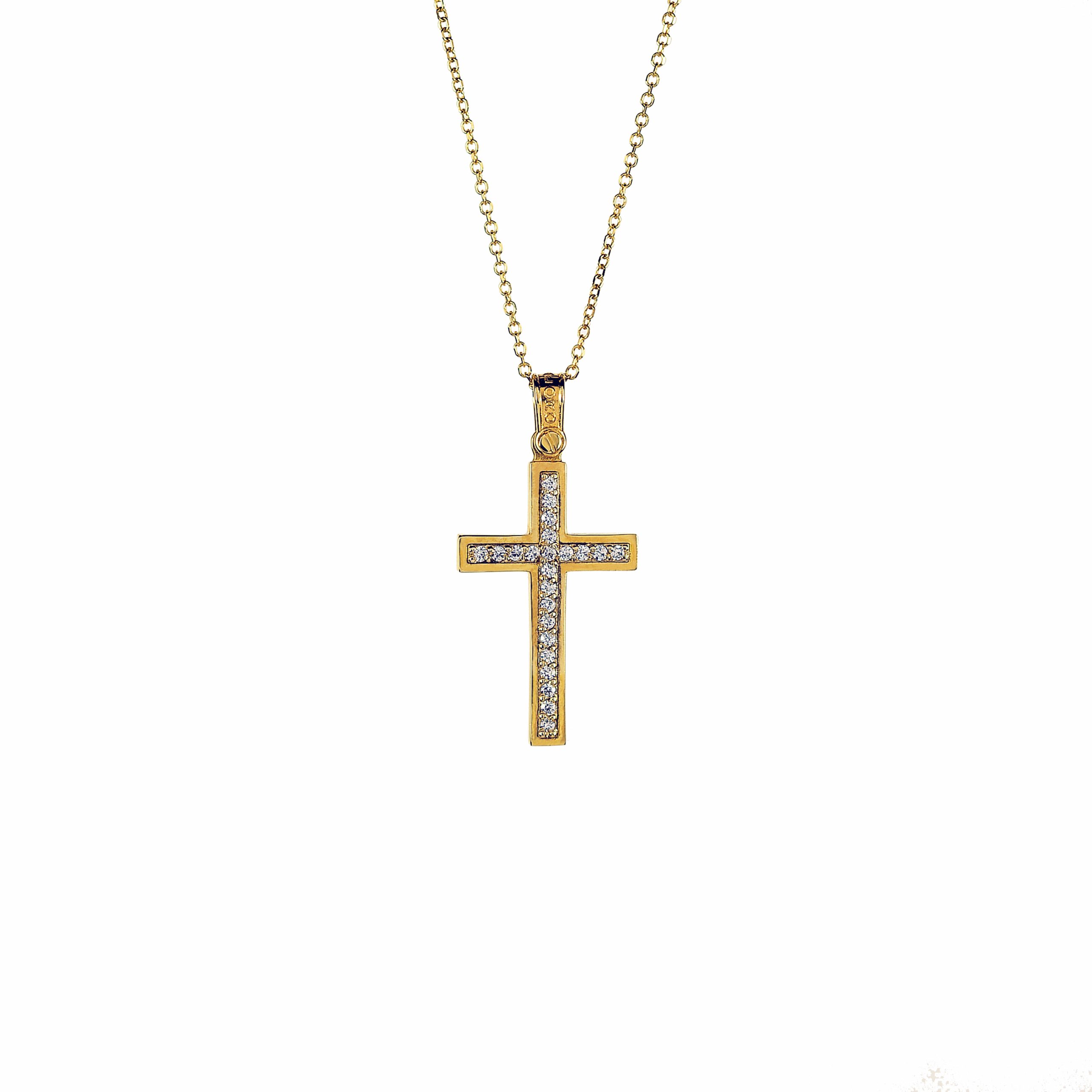 Χρυσός σταυρός Κ14 με ζιργκόν  ΧΣ00026Α