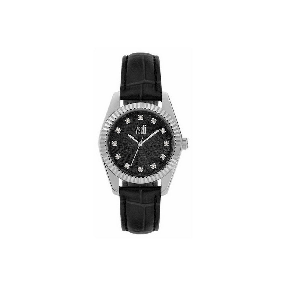 VISETTI City Link Crystals Black Leather Strap ZE-WSW498BSB