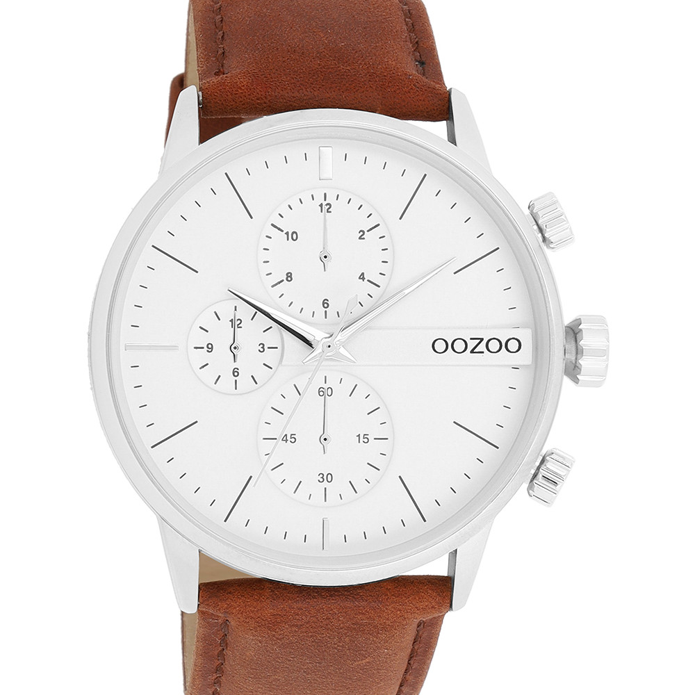 Oozoo Timepieces Ρολόι Μπαταρίας με Καφέ Δερμάτινο Λουράκι C11220