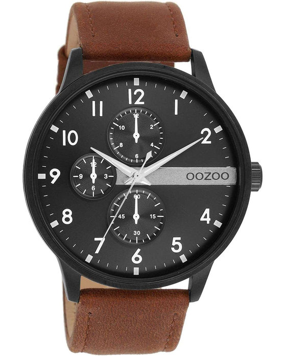 Oozoo Timepieces Ρολόι Μπαταρίας με Καφέ Δερμάτινο Λουράκι C11307